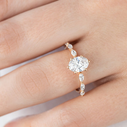 1.25 CT Oval Pave Moissanite Engagement Ring