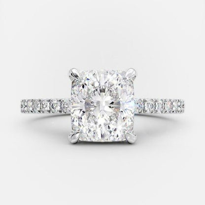 3.25 CT Elongated Cushion Pave Moissanite Engagement Ring