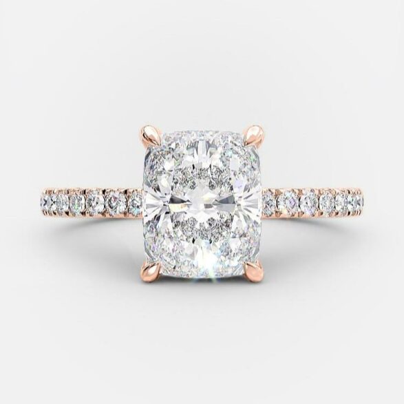 2.33 CT Elongated Cushion Pave Moissanite Engagement Ring