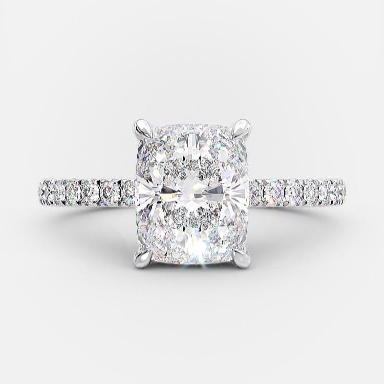 2.33 CT Elongated Cushion Pave Moissanite Engagement Ring