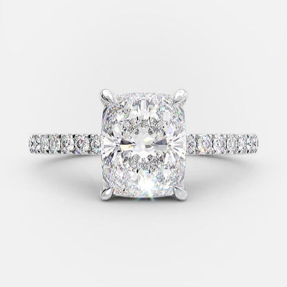 2.33 CT Elongated Cushion Pave Moissanite Engagement Ring
