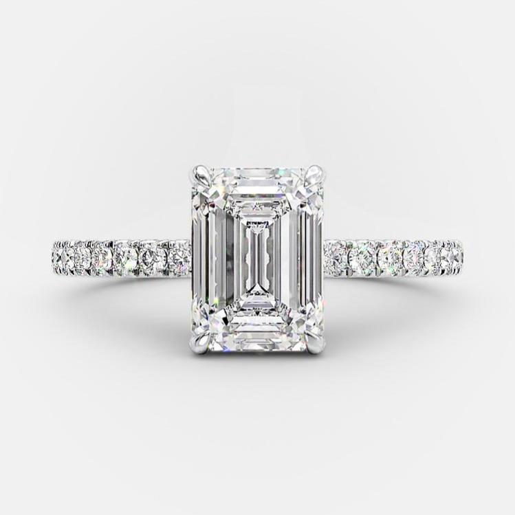 1.6 CT Emerald Pave Moissanite Engagement Ring