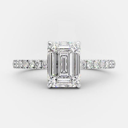 1.6 CT Emerald Pave Moissanite Engagement Ring