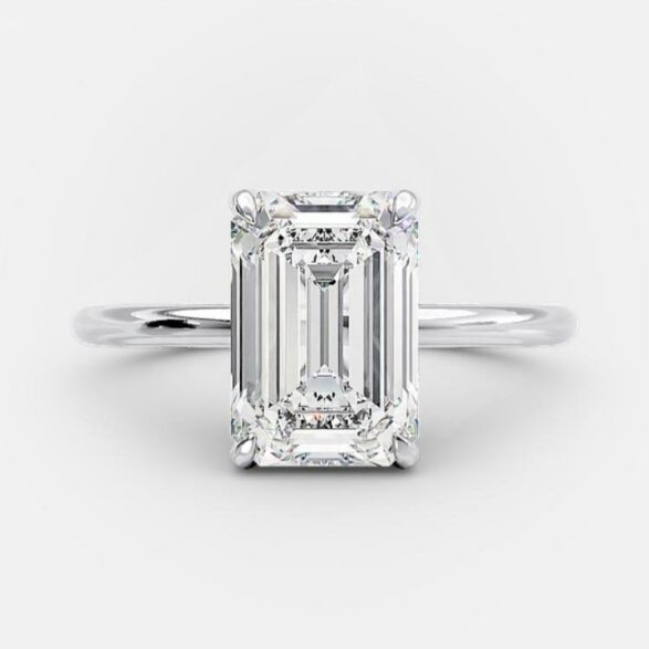 1.6 CT Emerald Hidden Halo Moissanite Engagement Ring