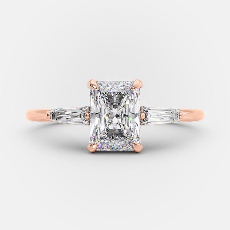 2.3 CT Emerald Three Stone Moissanite Engagement Ring
