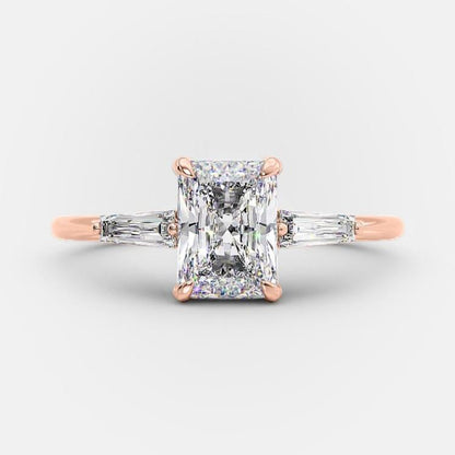 2.3 CT Emerald Three Stone Moissanite Engagement Ring