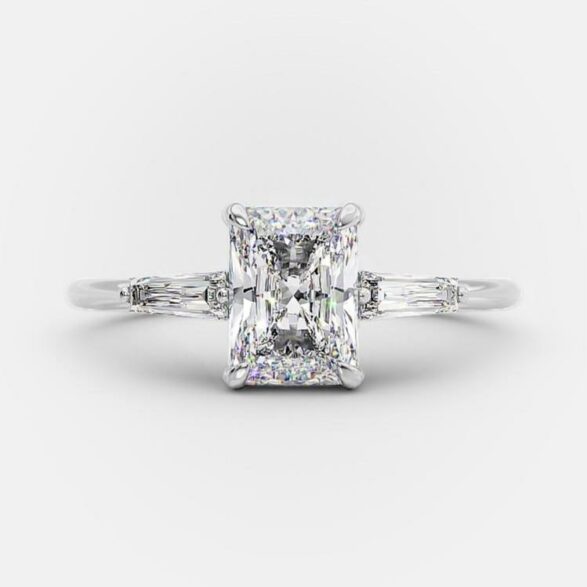 2.3 CT Emerald Three Stone Moissanite Engagement Ring