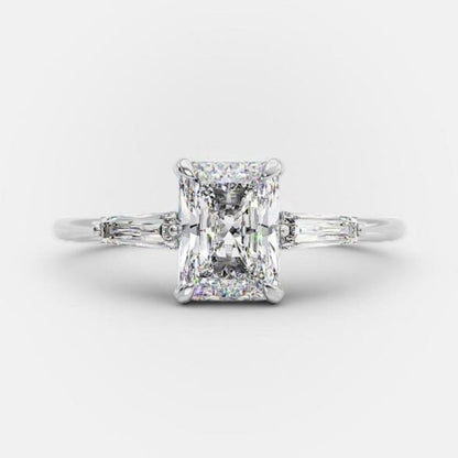 2.3 CT Emerald Three Stone Moissanite Engagement Ring
