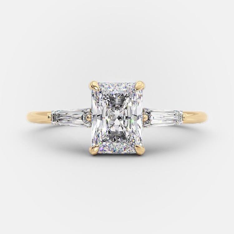 2.3 CT Emerald Three Stone Moissanite Engagement Ring