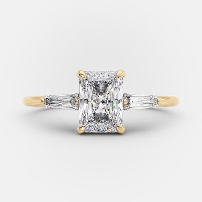 2.3 CT Emerald Three Stone Moissanite Engagement Ring