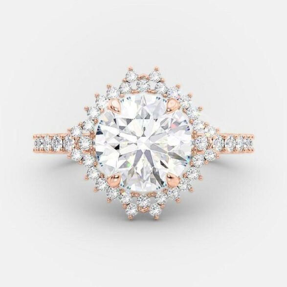 2 CT Round Halo & Pave Moissanite Engagement Ring