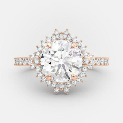 2 CT Round Halo & Pave Moissanite Engagement Ring
