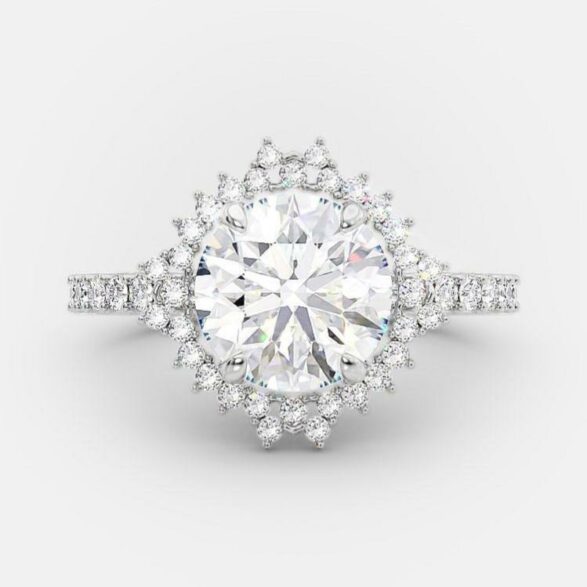 2 CT Round Halo & Pave Moissanite Engagement Ring