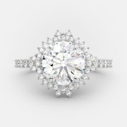 2 CT Round Halo & Pave Moissanite Engagement Ring