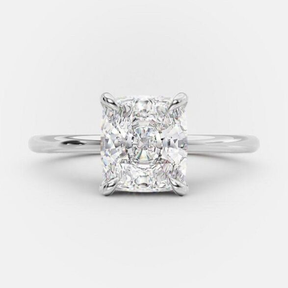 2.7 CT Elongated Cushion Hidden Halo Moissanite Engagement Ring