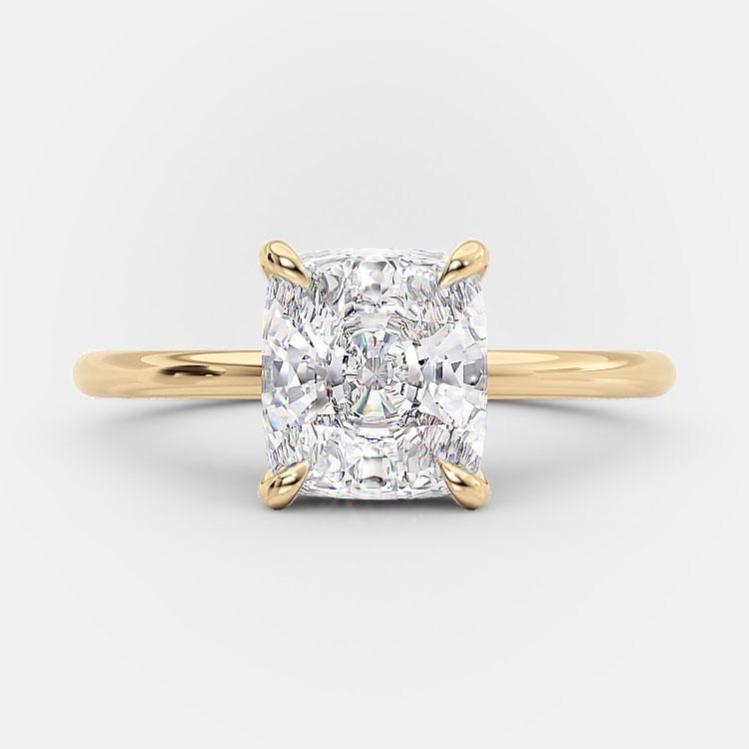 2.7 CT Elongated Cushion Hidden Halo Moissanite Engagement Ring
