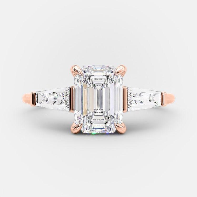 2.23 CT Emerald Three Stone Moissanite Engagement Ring
