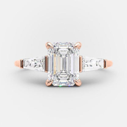 2.23 CT Emerald Three Stone Moissanite Engagement Ring