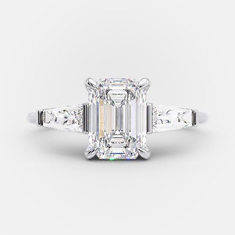 2.23 CT Emerald Three Stone Moissanite Engagement Ring