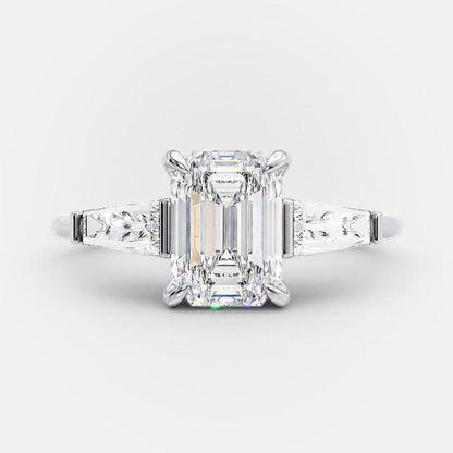 2.23 CT Emerald Three Stone Moissanite Engagement Ring
