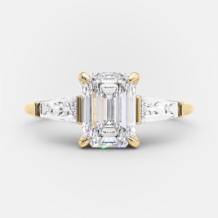 2.23 CT Emerald Three Stone Moissanite Engagement Ring