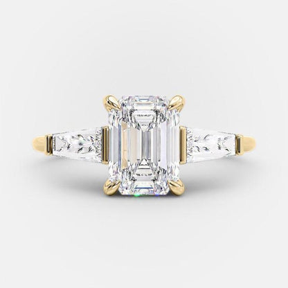 2.23 CT Emerald Three Stone Moissanite Engagement Ring