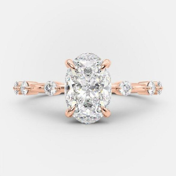 2.1 CT Oval Dainty Pave Moissanite Engagement Ring