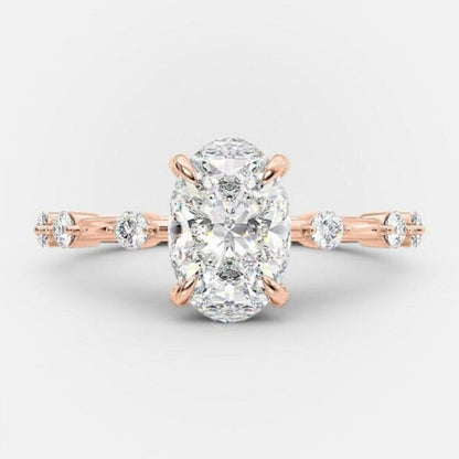 2.1 CT Oval Dainty Pave Moissanite Engagement Ring