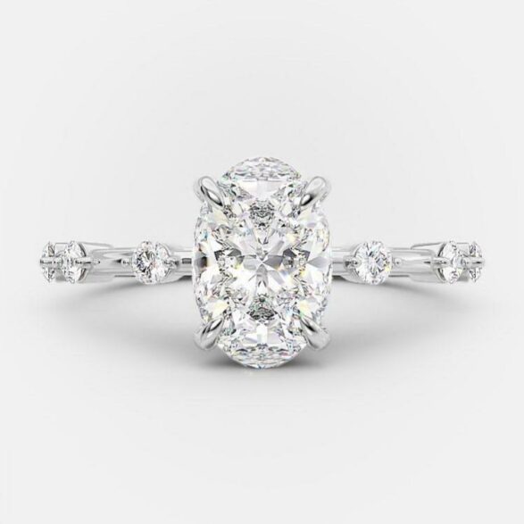 2.1 CT Oval Dainty Pave Moissanite Engagement Ring