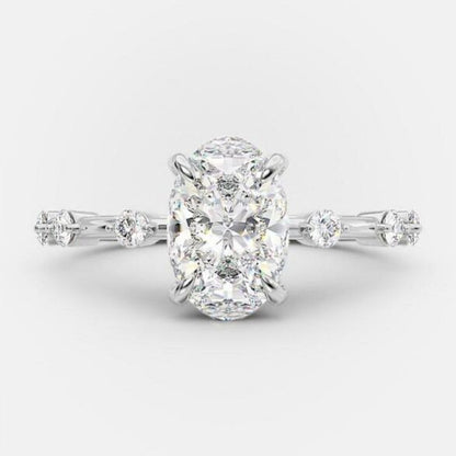 2.1 CT Oval Dainty Pave Moissanite Engagement Ring