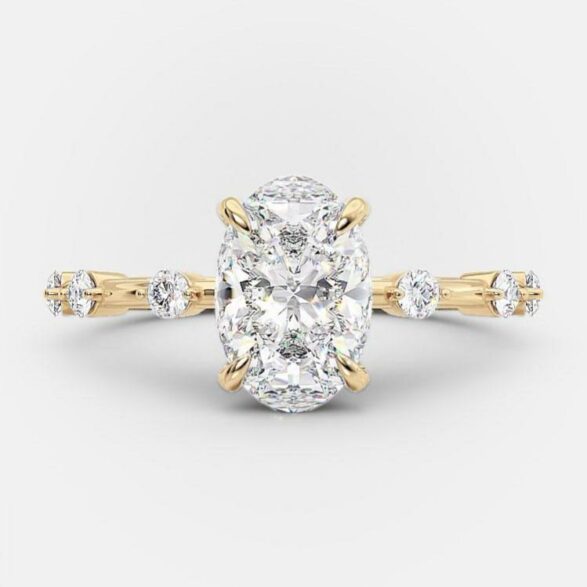 2.1 CT Oval Dainty Pave Moissanite Engagement Ring