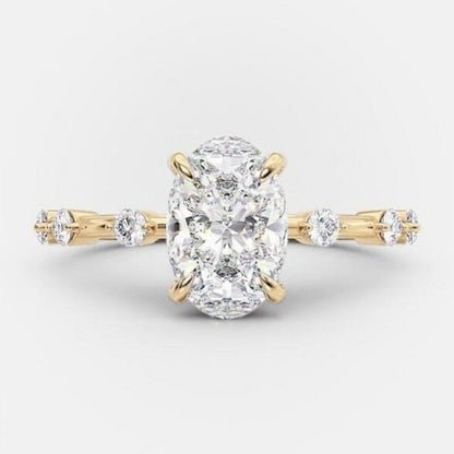 2.1 CT Oval Dainty Pave Moissanite Engagement Ring