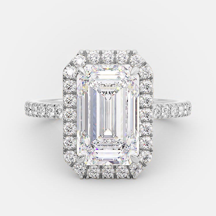 3.18 CT Emerald Halo & Pave Moissanite Engagement Ring
