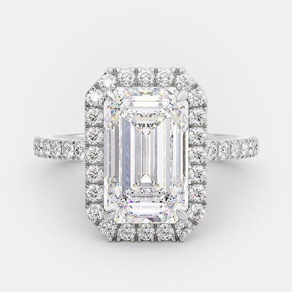 3.18 CT Emerald Halo & Pave Moissanite Engagement Ring