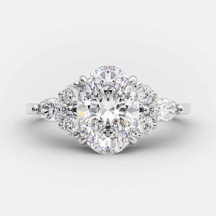 2.1 CT Oval Cluster Moissanite Engagement Ring