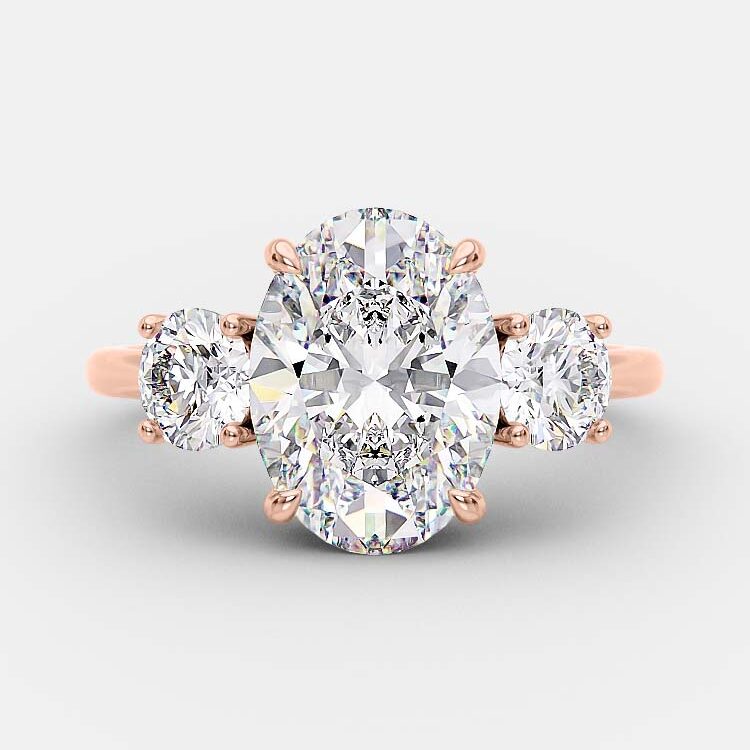 2.1 CT Oval Three Stone Halo Moissanite Engagement Ring