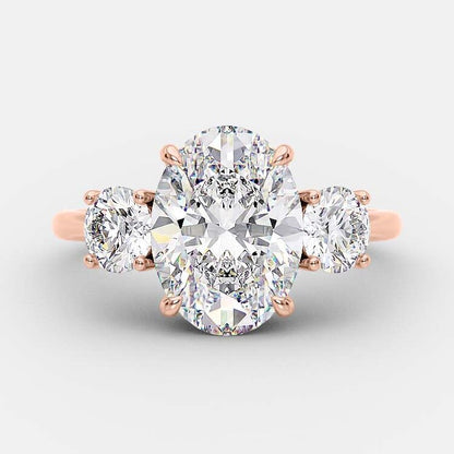 2.1 CT Oval Three Stone Halo Moissanite Engagement Ring