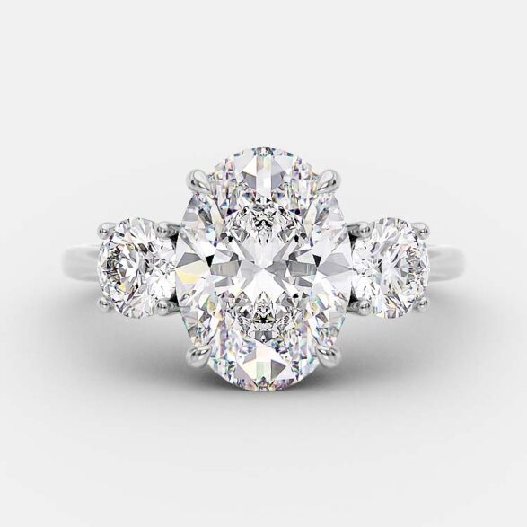 2.1 CT Oval Three Stone Halo Moissanite Engagement Ring