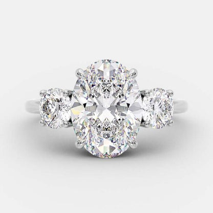 2.1 CT Oval Three Stone Halo Moissanite Engagement Ring