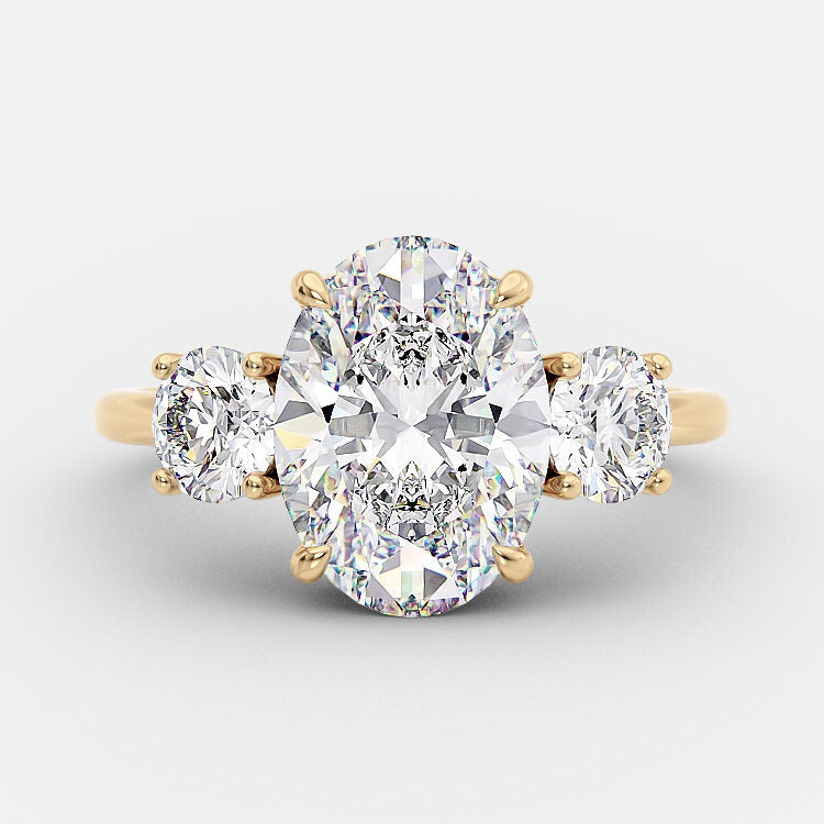2.1 CT Oval Three Stone Halo Moissanite Engagement Ring