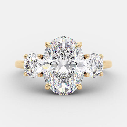 2.1 CT Oval Three Stone Halo Moissanite Engagement Ring