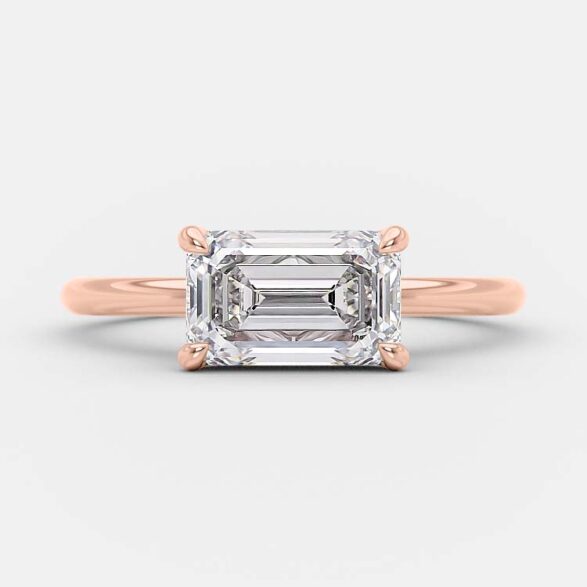 1.5 CT East West Emerald Solitaire Moissanite Engagement Ring