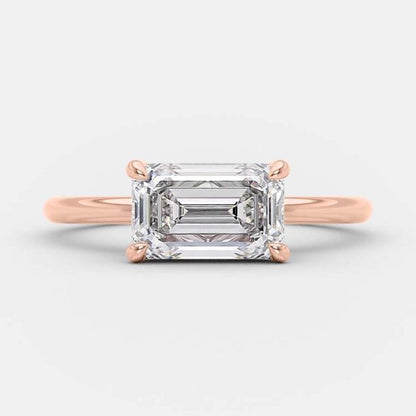 1.5 CT East West Emerald Solitaire Moissanite Engagement Ring