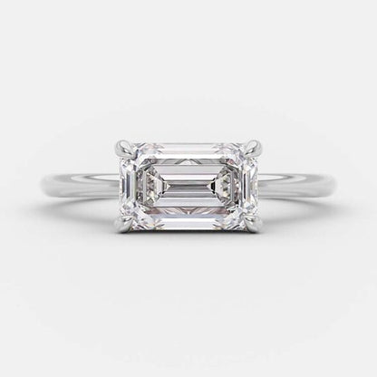 1.5 CT East West Emerald Solitaire Moissanite Engagement Ring