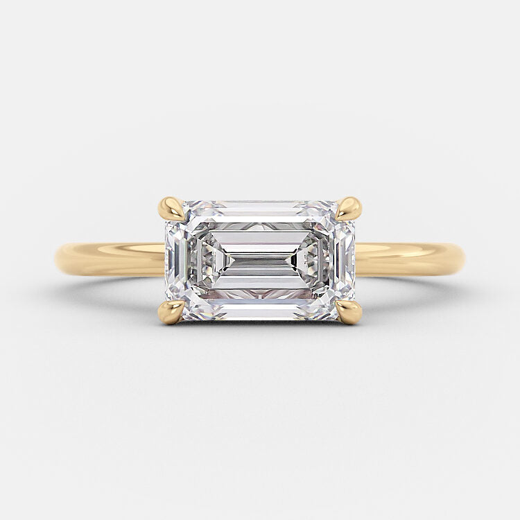 1.5 CT East West Emerald Solitaire Moissanite Engagement Ring