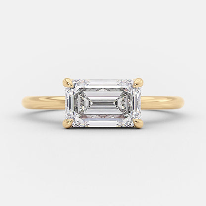 1.5 CT East West Emerald Solitaire Moissanite Engagement Ring
