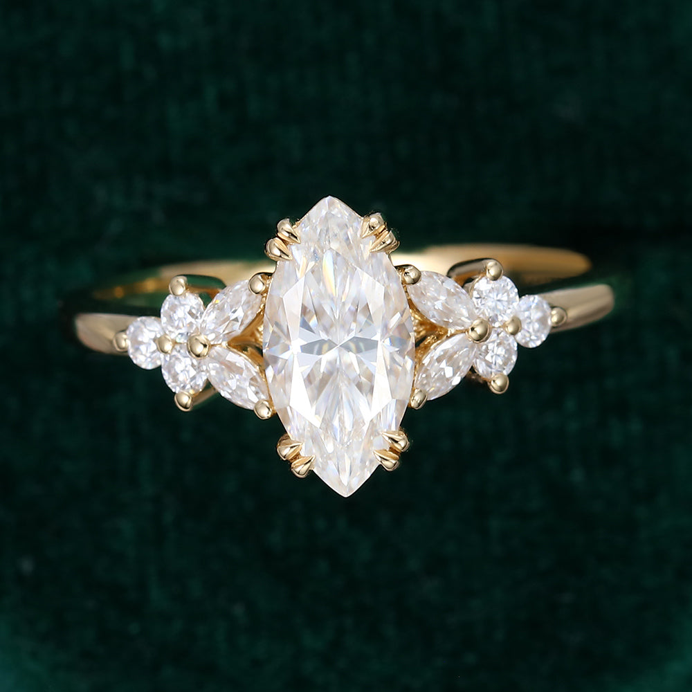 0.90 CT Marquise Cluster Moissanite Engagement Ring
