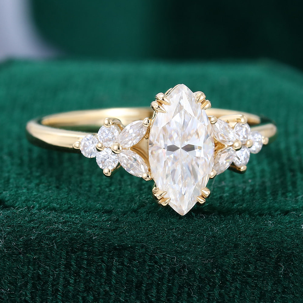 0.90 CT Marquise Cluster Moissanite Engagement Ring