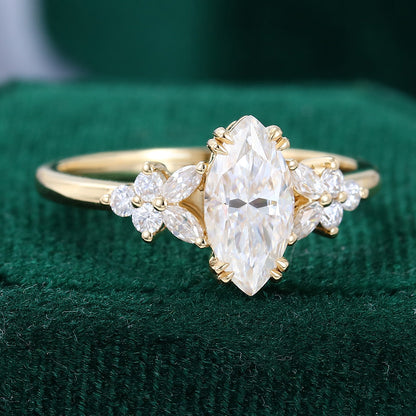 0.90 CT Marquise Cluster Moissanite Engagement Ring