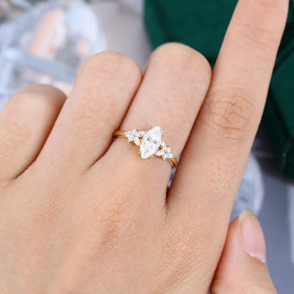 0.90 CT Marquise Cluster Moissanite Engagement Ring
